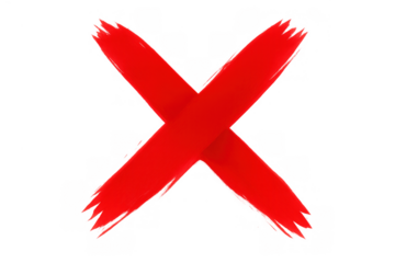 Red x mark representing rejection, wrong, error, denial, and elimination on transparent background for graphic design