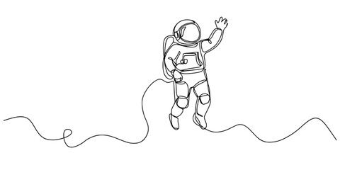Cosmic Drift: Minimalist Astronaut Sketch, A continuous line drawing of an astronaut floating in space, evoking exploration and solitude