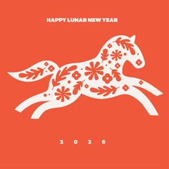 Red horse silhouette with floral decoration