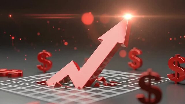 Upward trend represented by a red arrow breaking through a graph, surrounded by dollar signs.