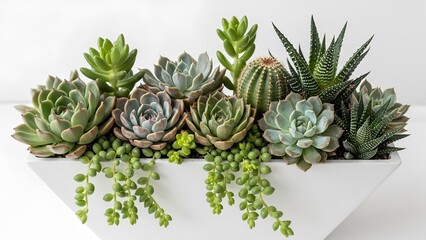 Assortment of Succulent Plants in a White Rectangular Planter 1.