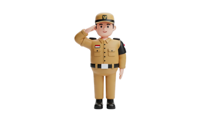3D Cartoon Indonesian Civil Servant Saluting