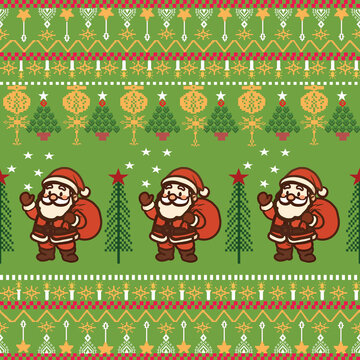 Christmas Ugly Sweater Pattern with Santa Claus and Holiday Ornaments