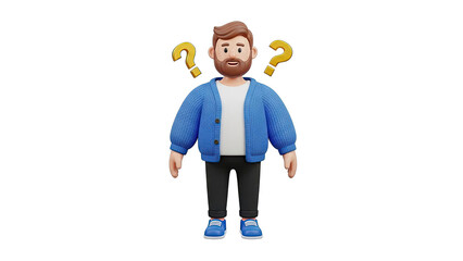 3D Man with Question Marks - Confusion and Uncertainty