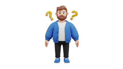3D Man with Question Marks - Confusion and Uncertainty