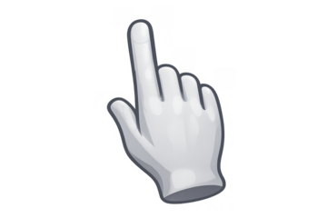 White gloved hand pointing index finger, selecting, clicking, choosing, and interacting with a digital interface cursor icon
