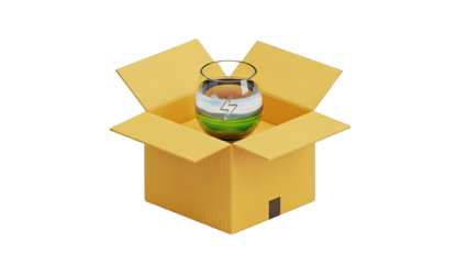 Box with glass containing landscape and lightning bolt