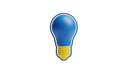 Blue light bulb with yellow base on white background