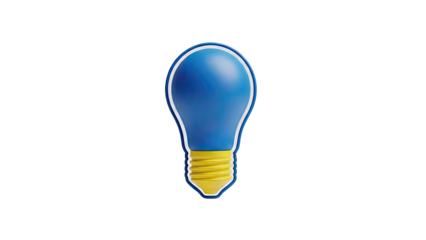 Blue light bulb with yellow base on white background