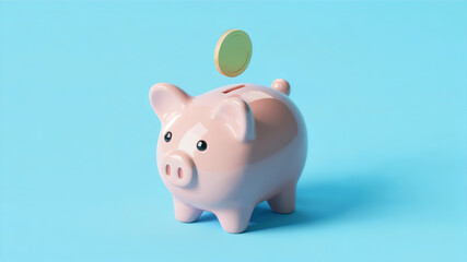 Cute Pink Piggy Bank with Gold Coin