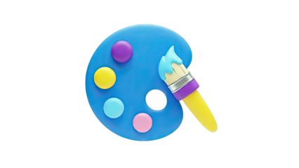 3D Render of a Colorful Paint Palette with Brush