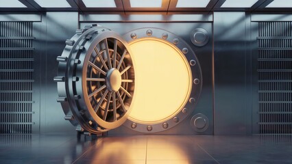 Massive Bank Vault Door Opening to Wealth