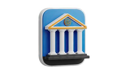 3D Icon of a Courthouse with Scales of Justice Symbol