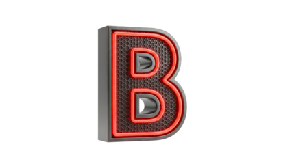 3D Neon Letter B with Hexagonal Pattern and Metallic Frame