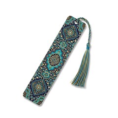 Illustration of colorful bookmark with tassel and intricate mandala patterns isolated on white background