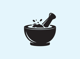 Bold black mortar and pestle silhouette with rounded bowl
