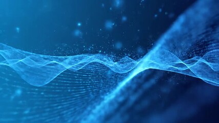 Dynamic abstract blue digital wave pattern flowing with glowing particles representing data stream technology and futuristic concepts in a vibrant cyber background. - Powered by Adobe