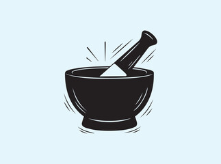 Solid black mortar and pestle silhouette in classic rounded form

