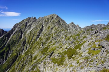 北アルプス　前穂高岳から望む奥穂高岳と吊尾根