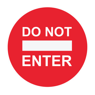 Red circular Do Not Enter traffic sign vector illustration. Official standard warning symbol for restricted areas, wrong way roads, private property, and safety control isolated on white.