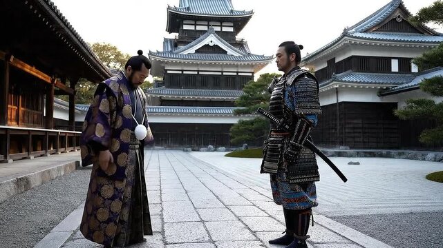 Samurai and Daimyo Meeting in Feudal Japan
