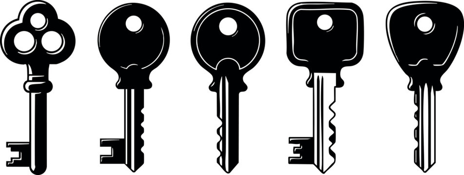 Vintage and modern skeleton and cylinder keys set vector illustration for locksmith and security concept
