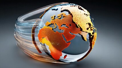 Globe with a Modern Touch: A transparent globe model with a warm color design,  a sleek, modern touch, suggesting global connectivity and the interconnectedness of our world.