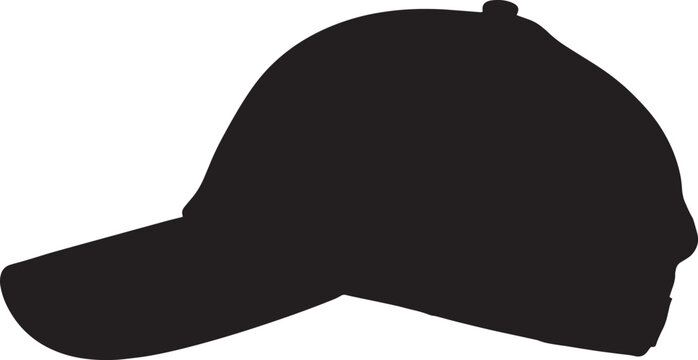 Black baseball cap silhouette profile, side view isolated