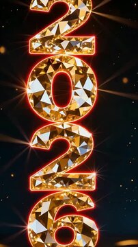 Crimson light outlines the faceted edges of a majestic golden crystal year.