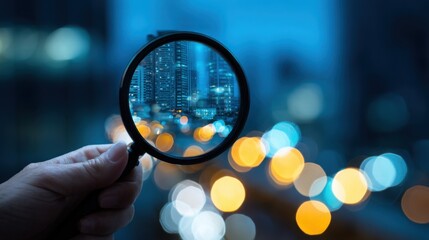 Magnifying Glass Focus on City Skyline Business Research