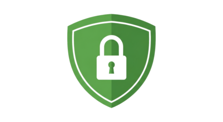 Security Shield: A bold green shield, emblazoned with a prominent padlock, represents digital and physical safety and security. This symbolic emblem conveys a sense of protection and reliability.