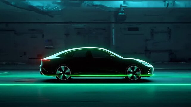 Glowing futuristic car silhouette