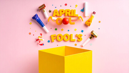April Fools Day Celebration Background with Gift Box and Confetti