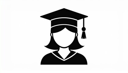 Female graduate student avatar icon in flat style representing university graduation, academic success, professional degree, and educational achievement.