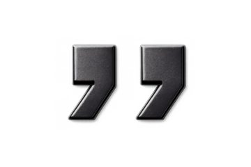 Double quotation marks in 3d dark metal with matte texture, representing quotes, communication, and dialogue, transparent background