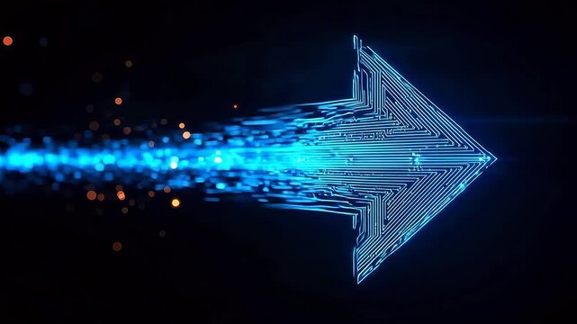 Blue glowing arrow with circuit lines