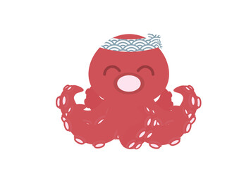 和柄のハチマキをつけた笑顔のタコのキャラクター