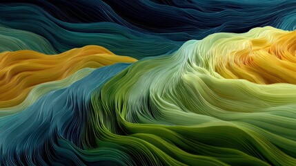 Abstract flowing, layered gradients resembling colorful, undulating terrain