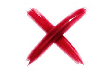 Red brush stroke x mark, symbolizing cancellation, error, rejection, wrong choice, or stopping