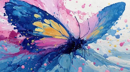 Colorful butterfly with paint splashes and vibrant hues