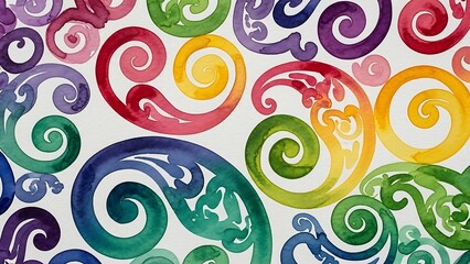 Vibrant Rainbow Swirls on White Background.