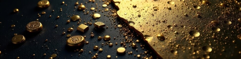 Textured gold metal sheet, deep black setting, background texture, gold sheet, gold