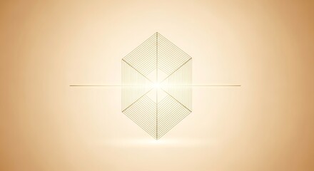 A futuristic geometric design with a glowing light at its center, set against a warm beige background