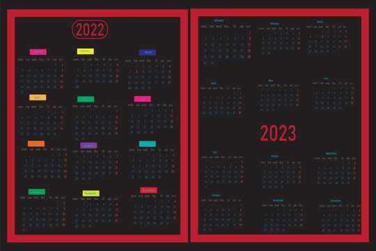 editable minimal calendar design 2022-2023. Week starts on Sunday. Place for notes. Minimalist trendy design for desktop design calendar planner - Powered by Adobe