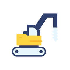 Obraz premium This is a simple illustration of a yellow and blue excavator on a white background. The excavator is depicted in a minimalist style, with clean lines and bold colors. The image is likely used as an ic