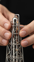 Aerial View of Illuminated Petrochemical Plant and Oil Refinery at Twilight Blue Hour