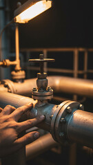 Aerial View of Illuminated Petrochemical Plant and Oil Refinery at Twilight Blue Hour