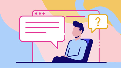 Man with Speech Bubbles Representing Communication, Questions, and Support