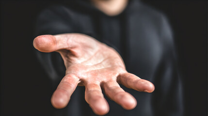 Man Hand Reaching Out Offering Help And Support With Blurred Street Background 