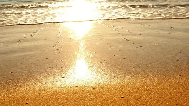 Subtle Water Movement Sparkle beach sparkle summer Medium shot of the calm water's edge on a sunny summer day, where tiny, almost imperceptible movements in the water create gentle, diffused sparkles.